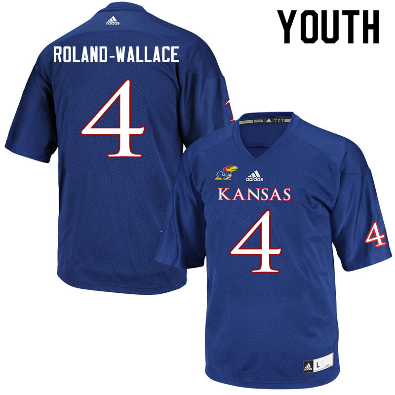 Youth #4 Christian Roland-Wallace Kansas Jayhawks College Football Jerseys Sale-Royal - Click Image to Close